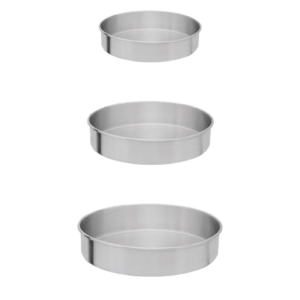 Jogo de Forma de Torta Com 3 peças 15,20 e 25 centímetro de diâmetro com 3,5 centímetro de altura