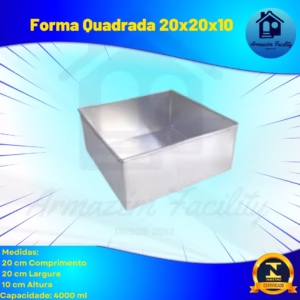 Forma De Bolo Quadrada Reta 20x10 Borda Alta 2kg